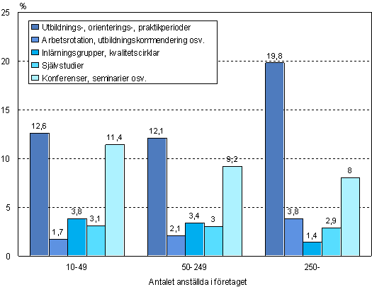 Figur 13. Andelen deltagare i andra utbildningsformer efter fretagets storlek r 2005