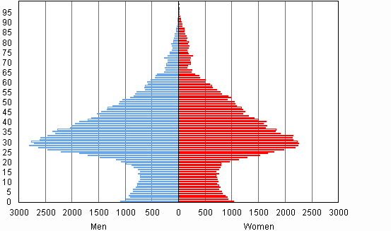 Figure 2. Foreign citizens by age and gender at the end of 2010