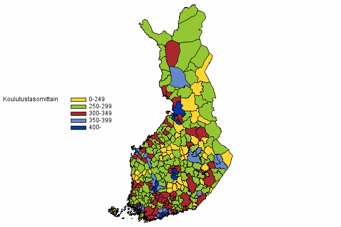 20 vuotta täyttäneen väestön koulutustaso kunnittain 2014