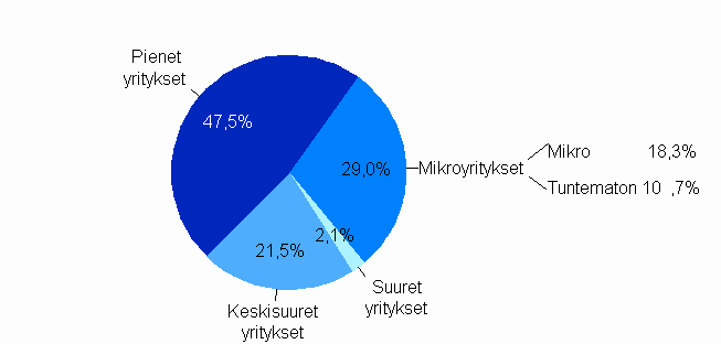 Jakauma myönnetyistä takauksista yritysten suuruusluokittain 2007