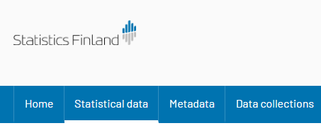 Screenshot of the main navigation. Home, Statistical data, Metadata, Data collections.