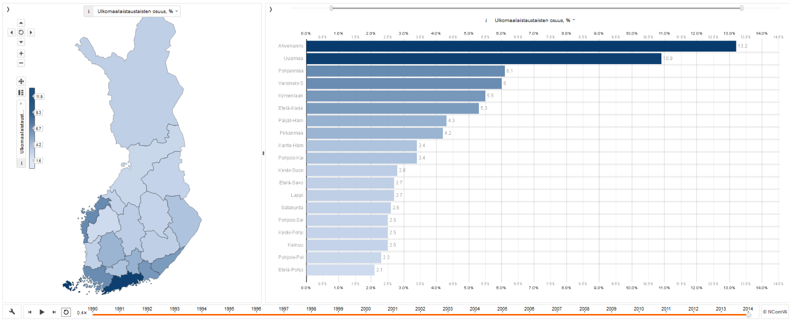Avaa karttavisualisaatio joko maakunta- tai kuntatasolla