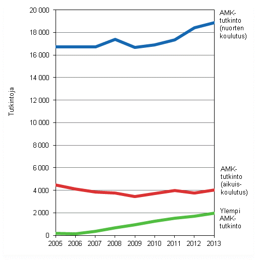Ammattikorkeakouluissa suoritetut tutkinnot 2005–2013