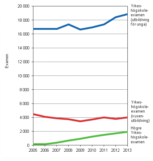Avlagda examina vid yrkeshögskolor 2005–2013