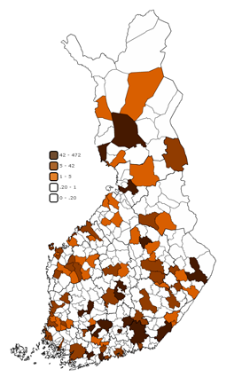 Jätesektorin kasvihuonekaasupäästöt Suomessa kunnittain vuonna 2013 (1000 t CO2-ekv.)