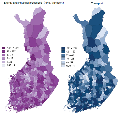 Greenhouse gas emissions from the energy sector, industrial processes and product use and transport in Finland by municipality in 2018 (1,000 t CO2 eq.)