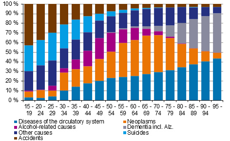 Figure 2. Proportions of causes of death by age groups in 2020