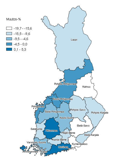 Lapsiperheiden alle 18-vuotiaiden lasten mrn muutos maakunnittain vuodesta 2008 vuoteen 2018