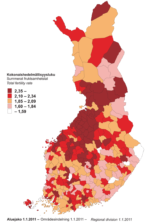 Liitekuvio 3. Kokonaishedelmllisyysluku kunnittain 2006–2010