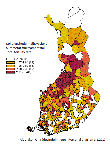 Appendix figure 4. Total fertility rate by municipality for the years 2012–2016