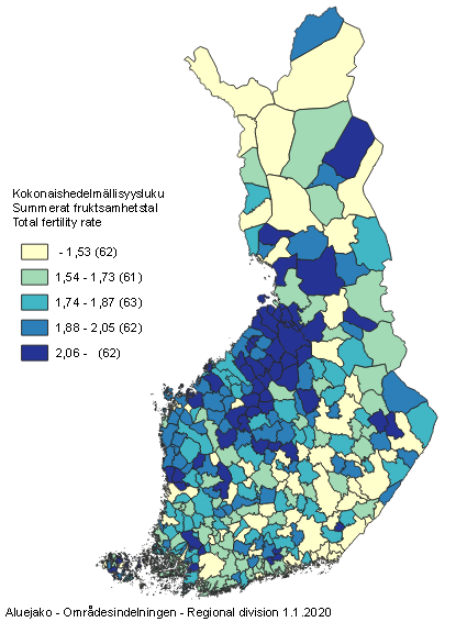 Appendix figure 3. Total fertility rate by municipality for the years 2015–2019