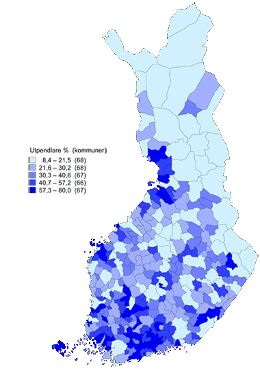 Andelen utpendlare bland de sysselsatta (%) efter kommun 31.12.2009