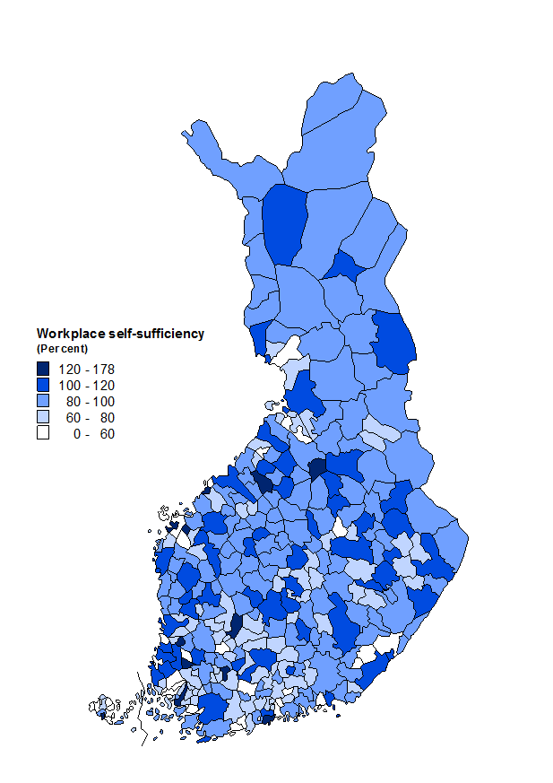 Appendix figure 1. Workplace self-sufficiency by municipality in 2011