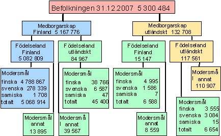 Befolkningen efter födelseland, medborgarskap och språk 31.12.2007