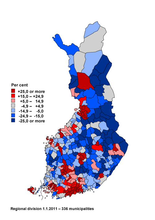 Appendix figure 5. Population change by municipality 1980–2010, per cent