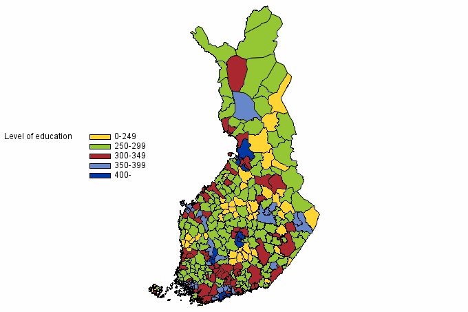 Educational level of the population aged 20 and over by municipality in 2014