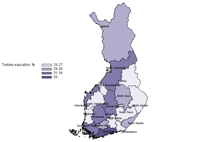  Population with tertiary level qualifications, %, 2020 